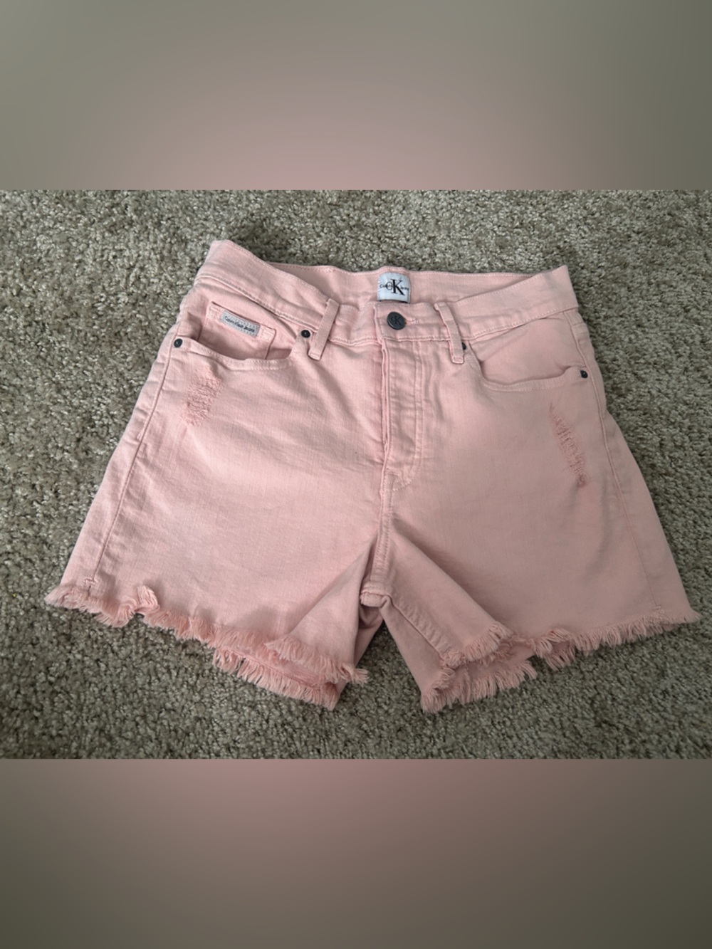 Calvin Klein Light Pink Frayed Hem Denim Shorts